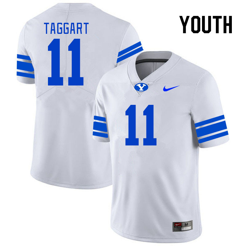 Youth #11 Harrison Taggart BYU Cougars College Football Jerseys Stitched Sale-White